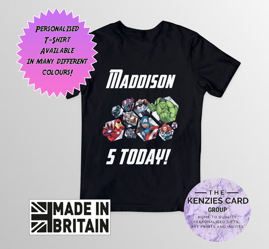 Personalised Marvel Superhero - Avengers Birthday T-Shirt - Adult and Kids