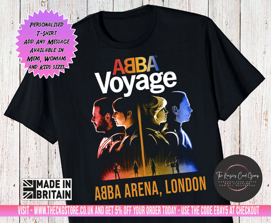 Personalised ABBA Voyage Concert T-Shirt, Unisex Retro Band Tee, Vintage Music Fan Gift, London Show Souvenir, 70s Pop Group Apparel