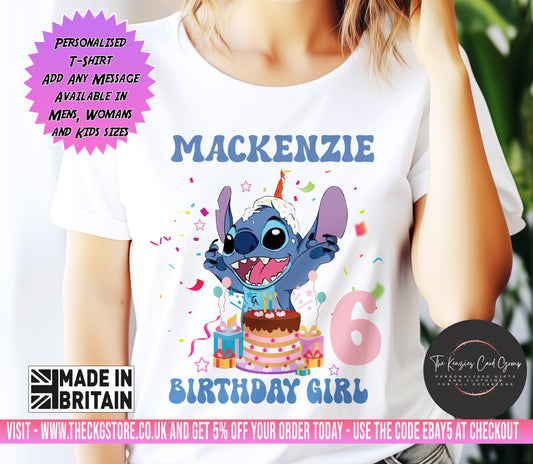 Personalised Disney Lilo and Stitch - Birthday T Shirt - Birthday Era T Shirt