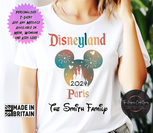 Personalised Disneyland Paris T-Shirts Matching Family First Disney Trip - 2024