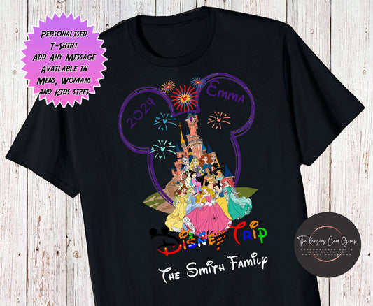 Personalised Disneyland Paris Disney World  T-Shirts Matching Family First Disney Trip - Disney Princess Edition