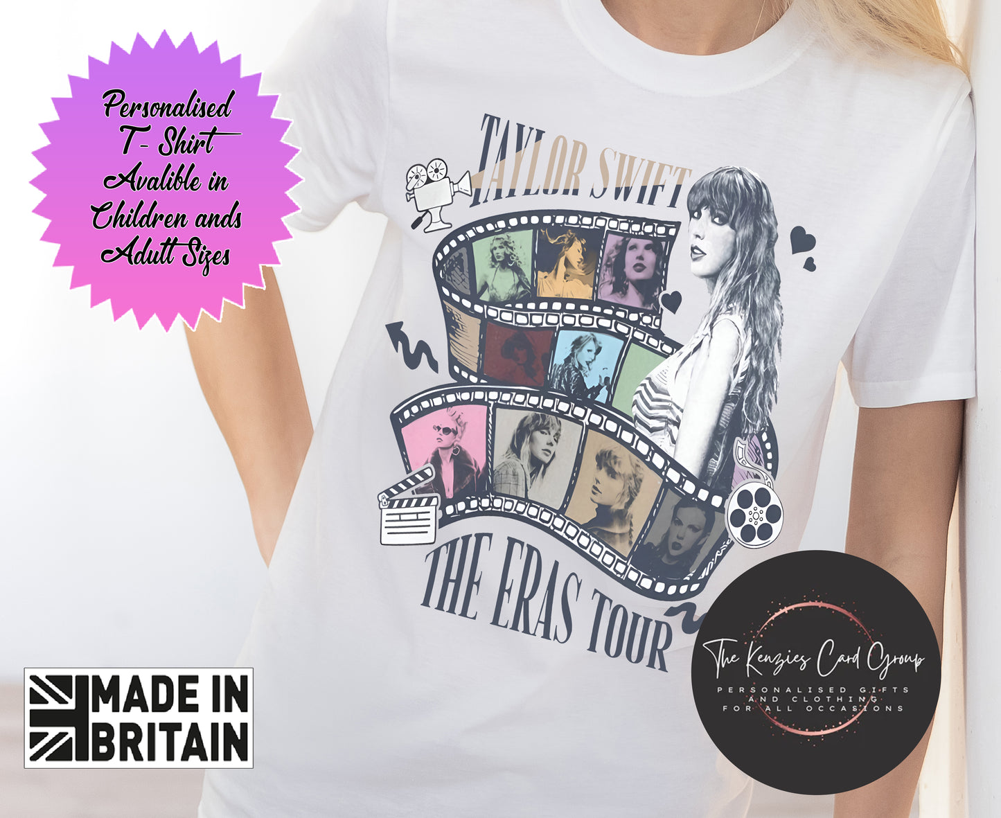 Personalised Taylor Swift Eras Tour Vintage Style T Shirt -Eras Movie Strip