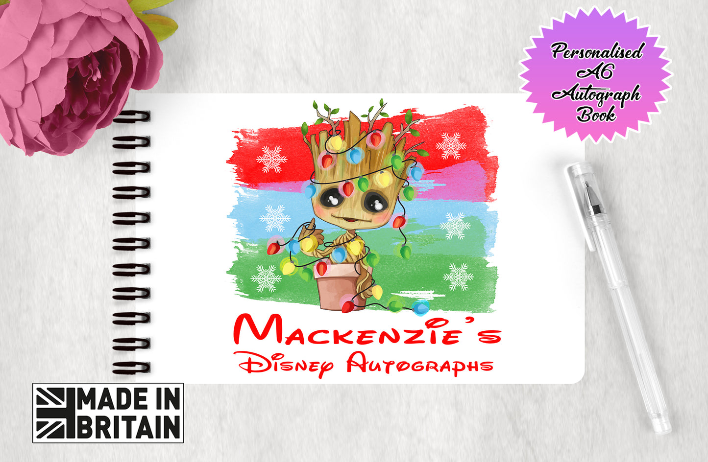 Personalised Disney Autograph Book - Marvel Comics - Groot Christmas Edition