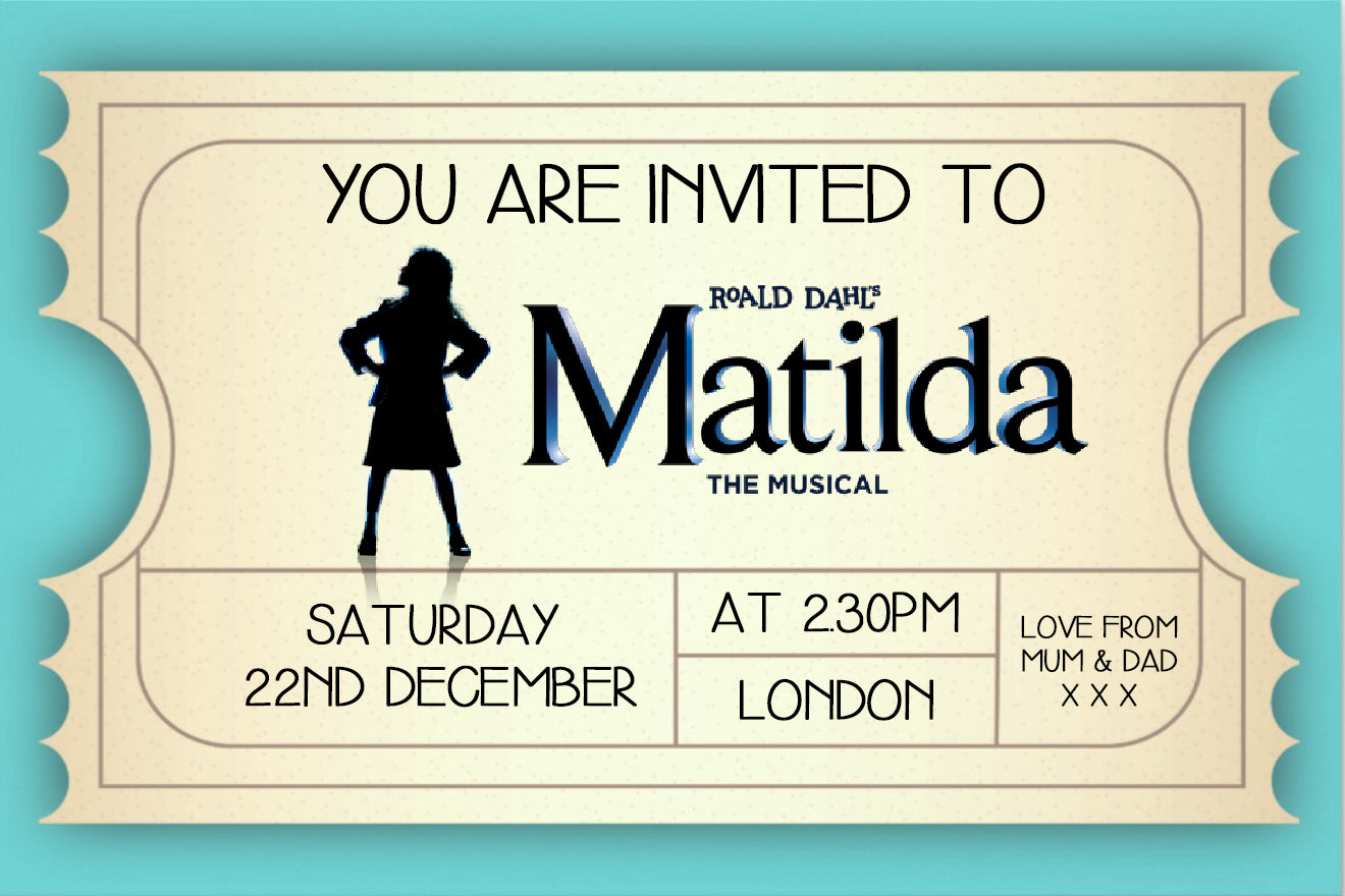 Personalised Matilda The Musical Mock Surprise Ticket - Matilda West End Reveal Ticket