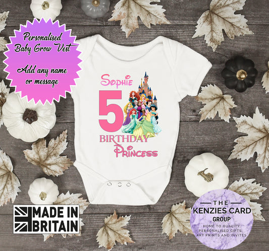 Personalised Disney Princess Birthday Princess - Baby Grow