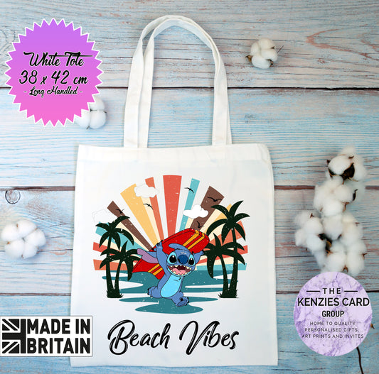 Personalised Lilo and Stitch Beach Vibes Tote Bag - White