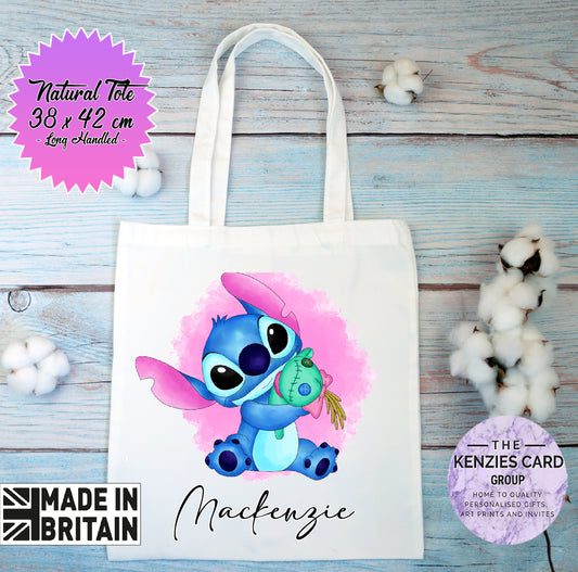 Personalised Lilo and Stitch Watercolour Tote Bag - White