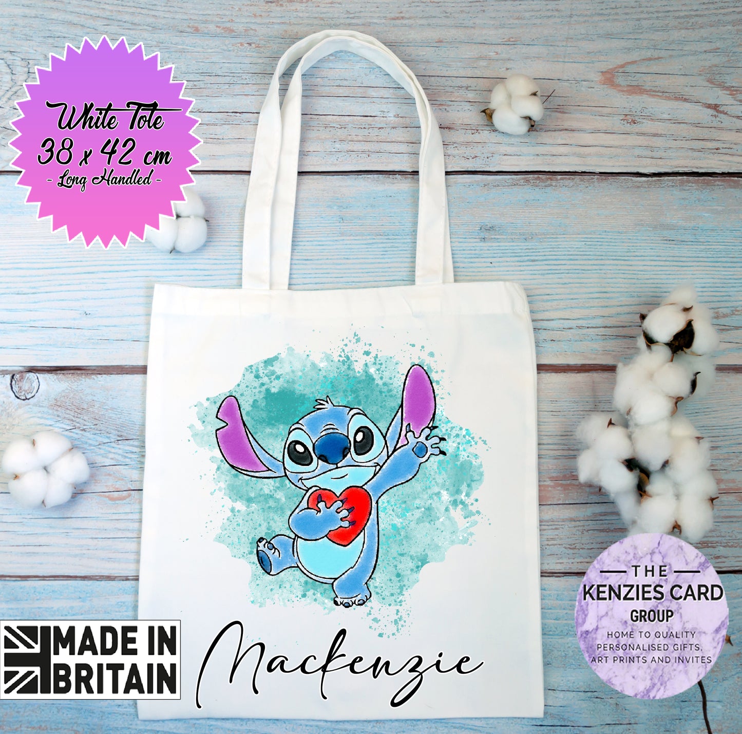 Personalised Lilo and Stitch Watercolour Tote Bag - White