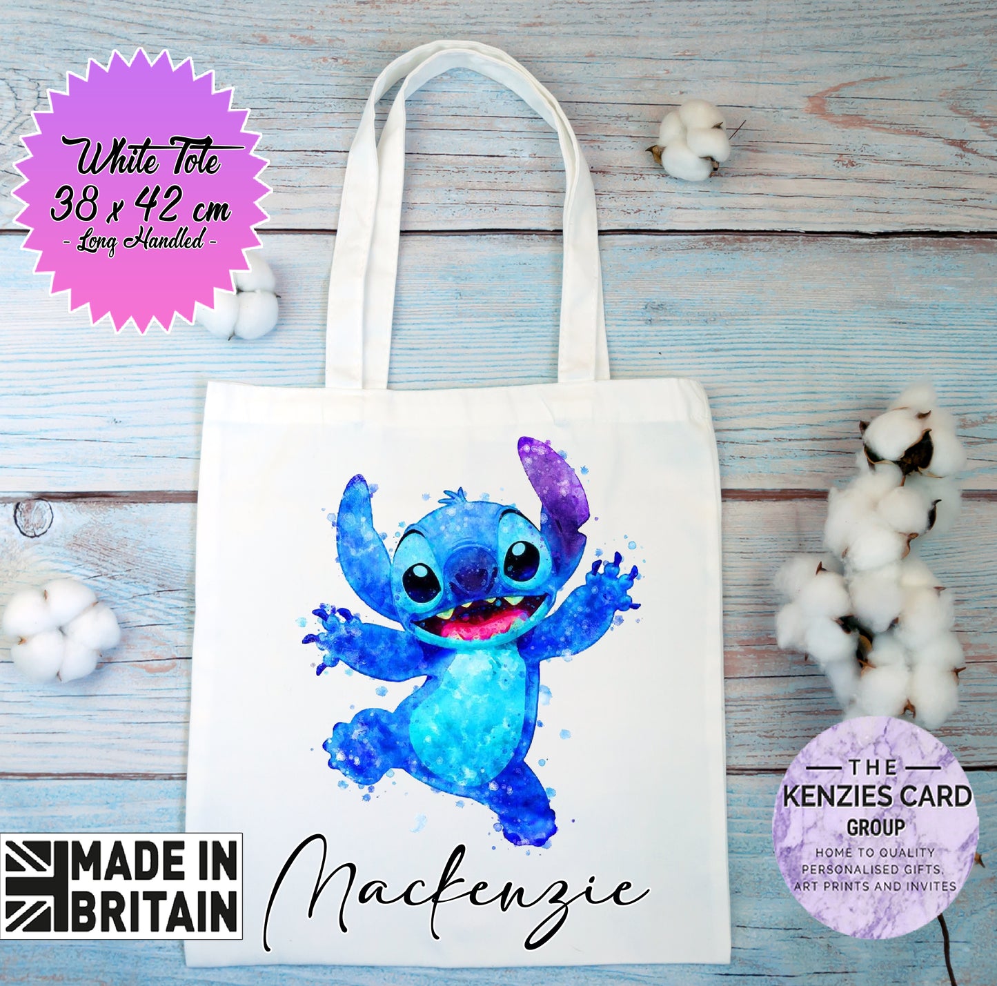 Personalised Lilo and Stitch Watercolour Tote Bag - White