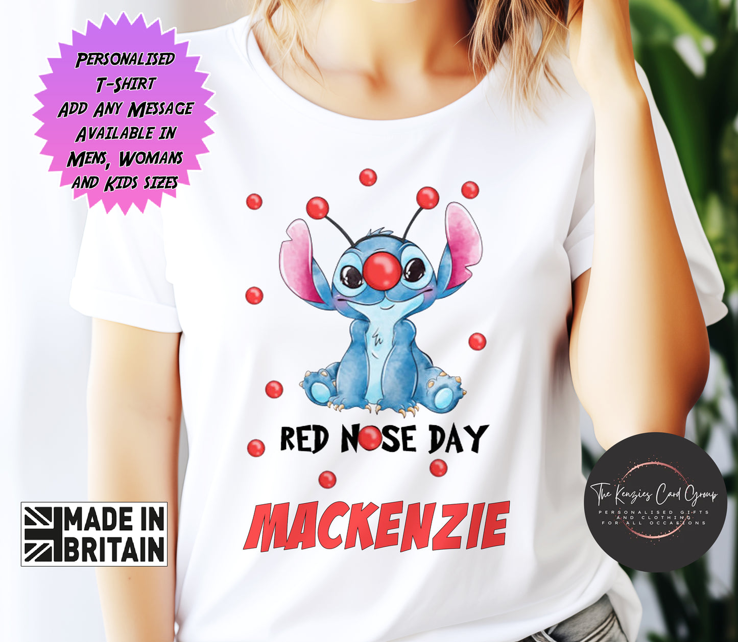 Personalised Disney Lilo and Stitch - Stitch Red Nose Day T Shirt