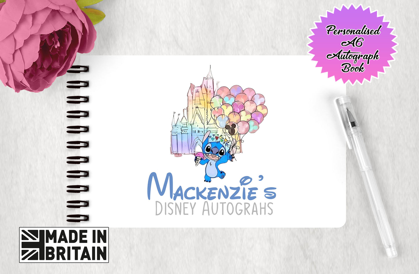 Personalised Disney Autograph Book - Lilo and Stitch Watercolour