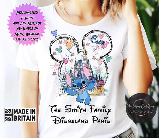 Personalised Lilo and Stitch Disney Matching Family T Shirt Disney World T Shirt - Castle Edition V2