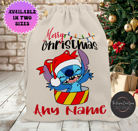 Personalised Disney Christmas Stock Gift Sack - Lilo and Stitch Stich Pop Out Edition