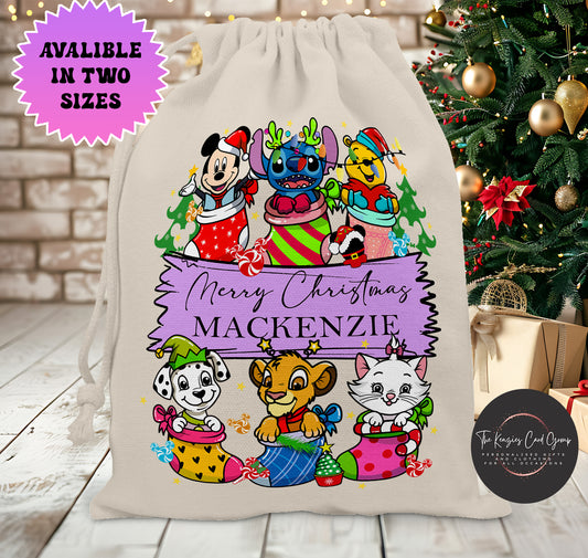 Personalised Disney Christmas Stock Gift Sack -Multi Character Stocking Editon