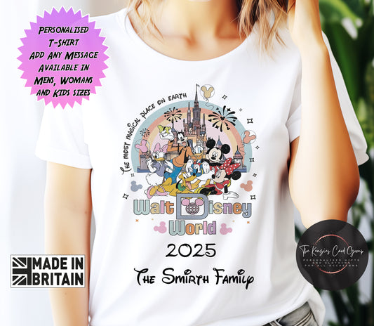 Personalised Reto Vinage Disney Matching Family T Shirt Disney World T Shirt - 2025 Edition