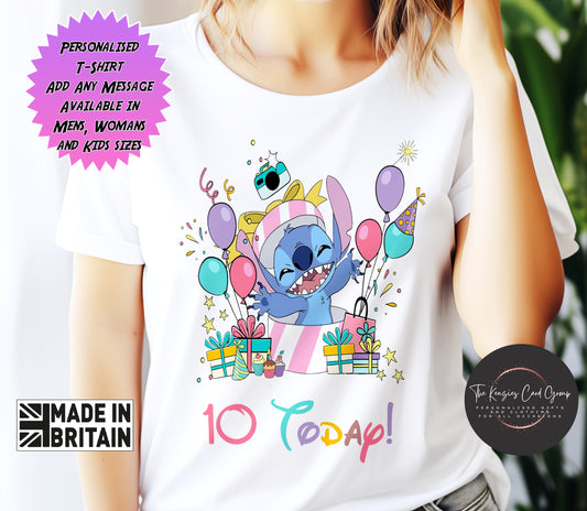 Personalised Disney Lilo and Stitch - Birthday T Shirt - Birthday Present Edition Stitch