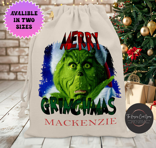 Personalised Christmas Stock Gift Sack -Grinch Edition V4