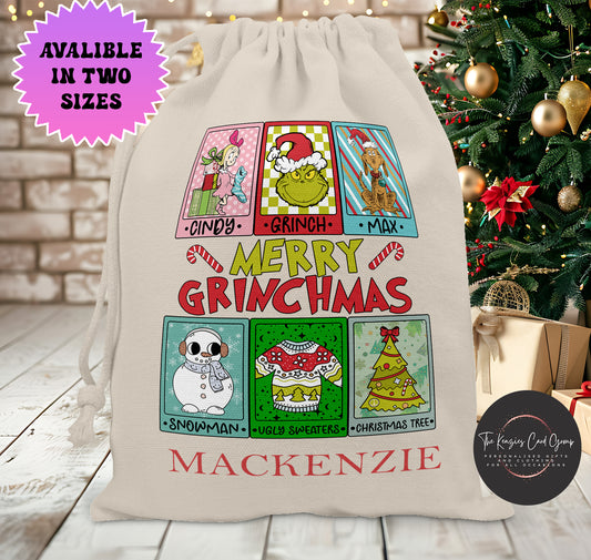 Personalised Christmas Stock Gift Sack -Grinch Edition V3