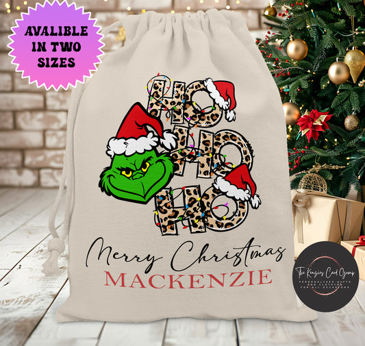 Personalised The Grinch Christmas Stock Gift Sack -Grinch Ho Ho Ho Edition