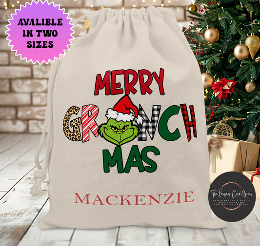 Personalised Christmas Stock Gift Sack -Grinch Edition