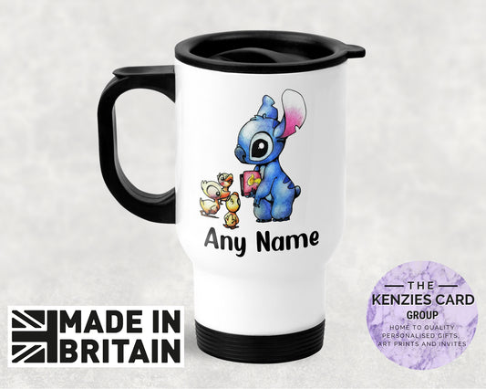 Personalised Lilo and Stitch - Stich and Ducks -  Thermal Travel Mug - 14oz