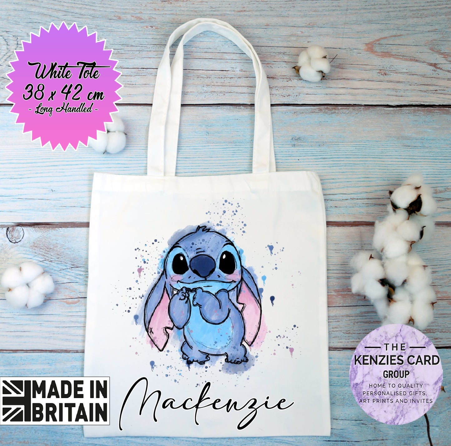 Personalised Lilo and Stitch Watercolour Tote Bag - White