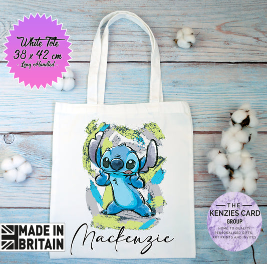 Personalised Lilo and Stitch Watercolour Tote Bag - White