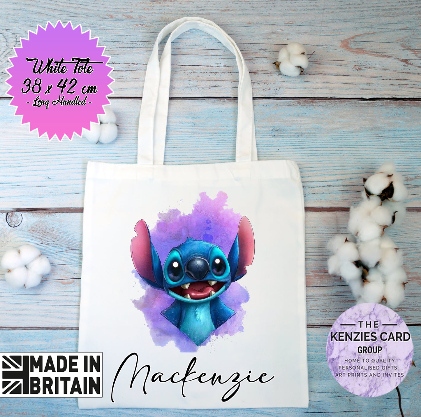 Personalised Lilo and Stitch Watercolour Tote Bag - White