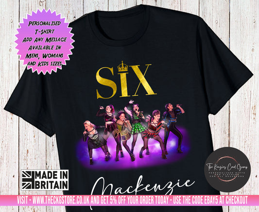 Personalised Six The Musical West End UK Tour T Shirt- Gold Queens Edition